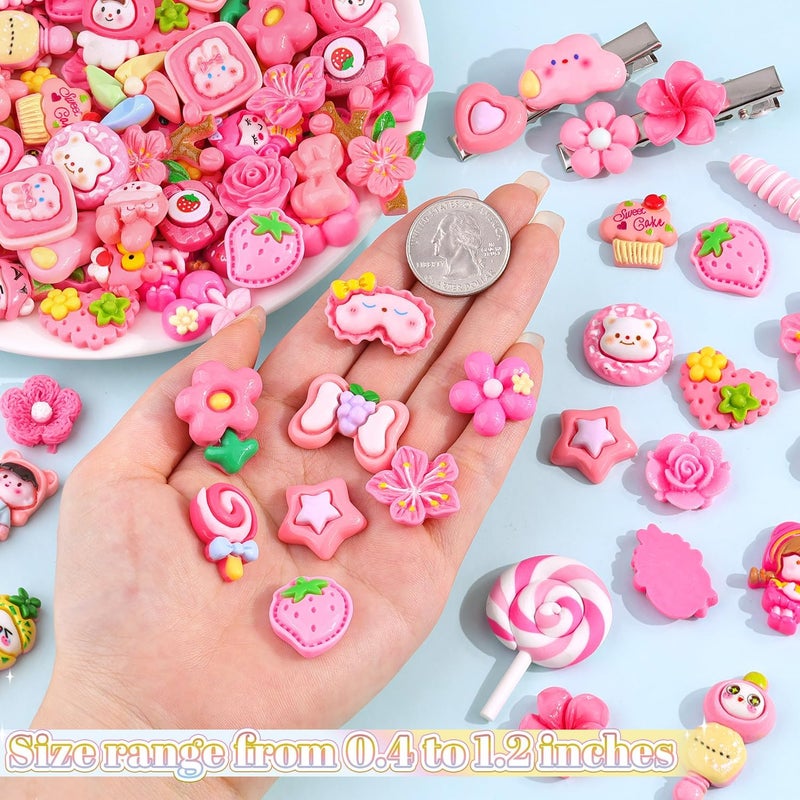 Glitzest 100PCS TINKRSTUFF Rose Pink Slime Charms Cute Flatback Resin Charms for Slime, Random Kawaii Decoden Charm for Embellishments Phone Junk Case Charms Bulk, Hairpins Scrapbooking Crafting & DIY Decor - Image 2